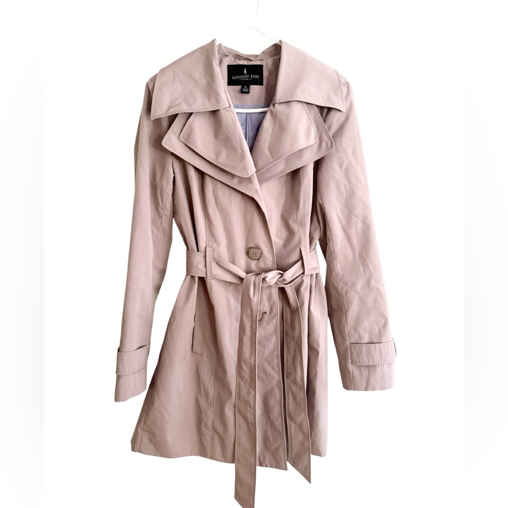 London Fog Classic Trench Coat Removable Hood Fully Lined Medium Beige Belted